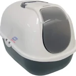 Cat Flip Litter Tray - Grey & White Hooded Box with Charcoal Filter | Deep Tray, Easy to Clean