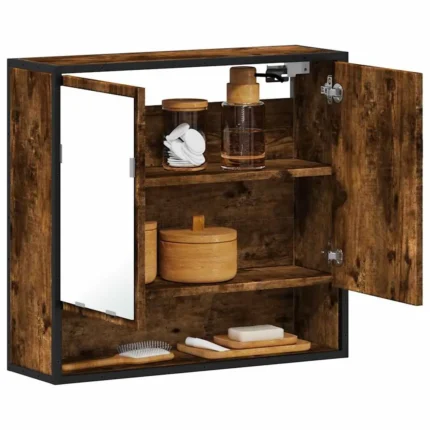 vidaXL Smoked Oak Bathroom Mirror Cabinet - 65x20x60 cm | Engineered Wood & Metal Frame | Wall-Mounted Storage Solution