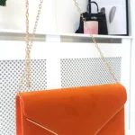 Elegant Faux Suede Envelope Clutch Bag with Detachable Gold Chain - Perfect for Parties & Events