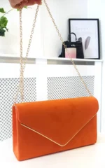 Elegant Faux Suede Envelope Clutch Bag with Detachable Gold Chain - Perfect for Parties & Events