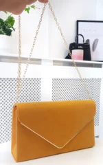 Elegant Faux Suede Envelope Clutch Bag with Detachable Gold Chain - Perfect for Parties & Events - Image 5