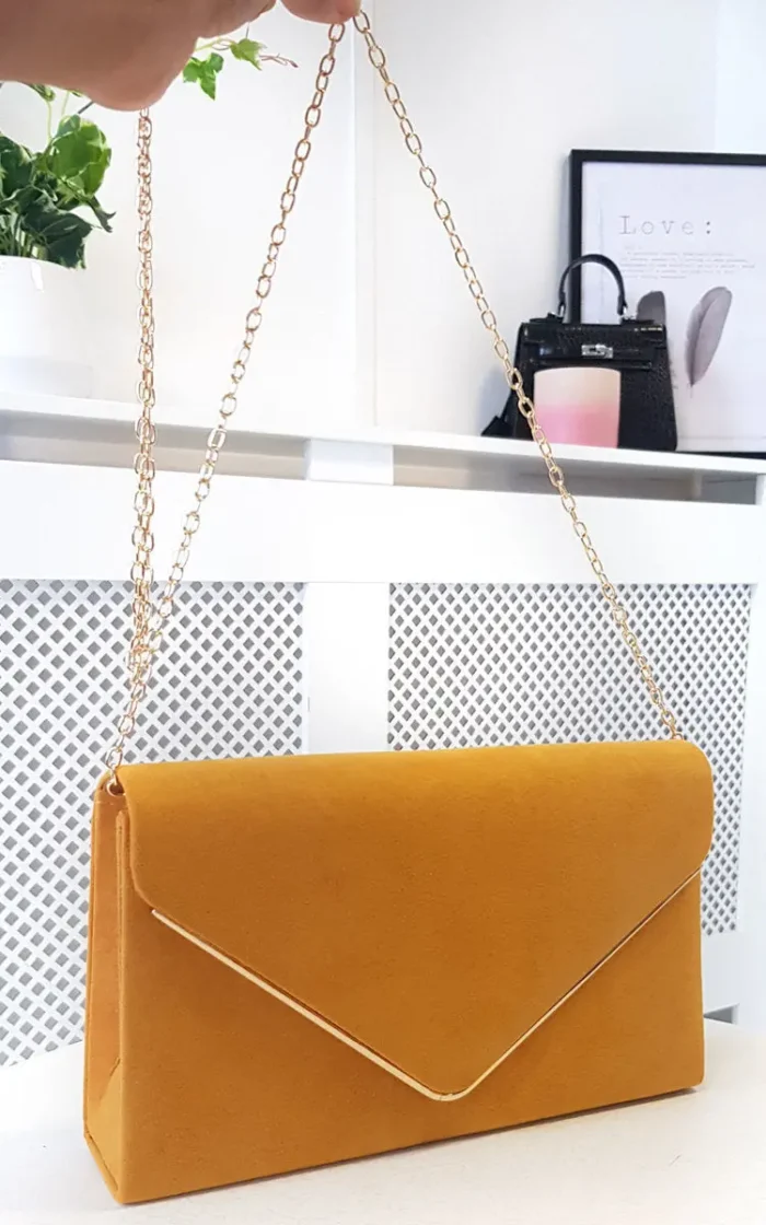 Elegant Faux Suede Envelope Clutch Bag with Detachable Gold Chain - Perfect for Parties & Events - Image 5