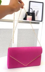 Elegant Faux Suede Envelope Clutch Bag with Detachable Gold Chain - Perfect for Parties & Events - Image 6