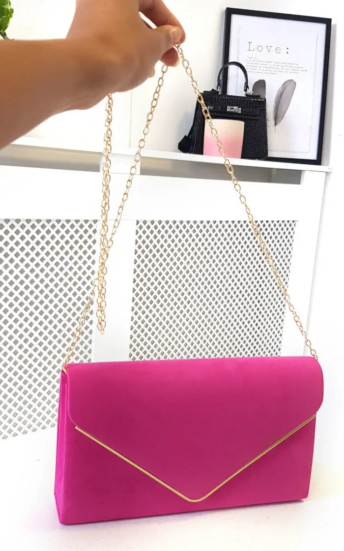 Elegant Faux Suede Envelope Clutch Bag with Detachable Gold Chain - Perfect for Parties & Events - Image 6