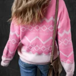 Leila Drop Shoulder Sweater - Chic Aztec Geometric Print, Cozy Knit Pullover, Perfect for Layering