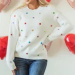 Cozy Sequin Heart Waffle Knit Sweater Soft, Shimmering & Versatile