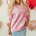 Miriam Stripes Baggy Henley Sweater - Rainbow Stripes, Relaxed Fit & Casual Style