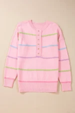 Miriam Stripes Baggy Henley Sweater - Rainbow Stripes, Relaxed Fit & Casual Style - Image 6