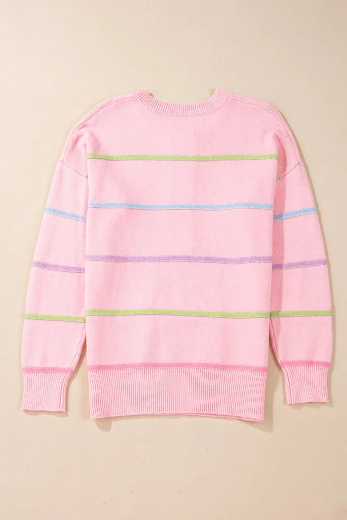 Miriam Stripes Baggy Henley Sweater - Rainbow Stripes, Relaxed Fit & Casual Style - Image 7