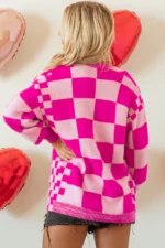Brynlee Checkered Cardigan - Stylish & Warm Ribbed Trim Open Front Sweater - Image 2