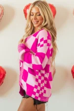 Brynlee Checkered Cardigan - Stylish & Warm Ribbed Trim Open Front Sweater - Image 3