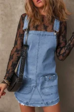 Ryleigh Pocketed Adjustable Straps Denim Overall Dress - Classic Mini Length - Image 3