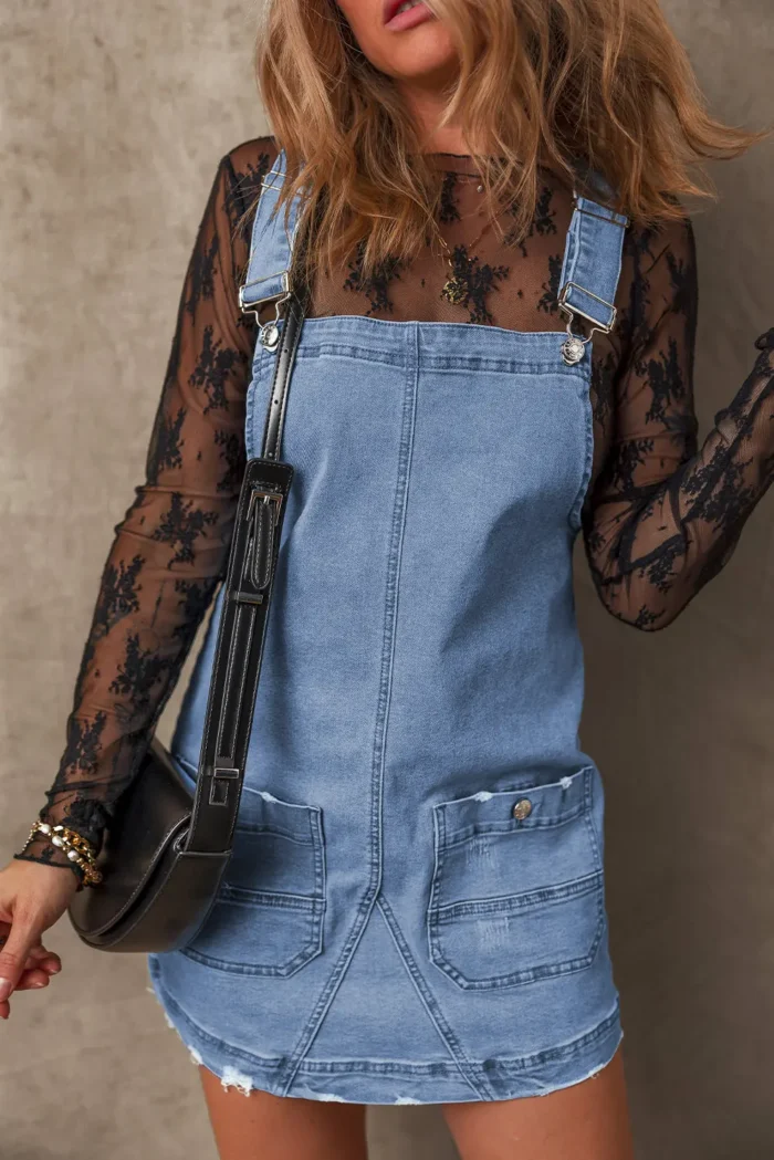 Ryleigh Pocketed Adjustable Straps Denim Overall Dress - Classic Mini Length - Image 3