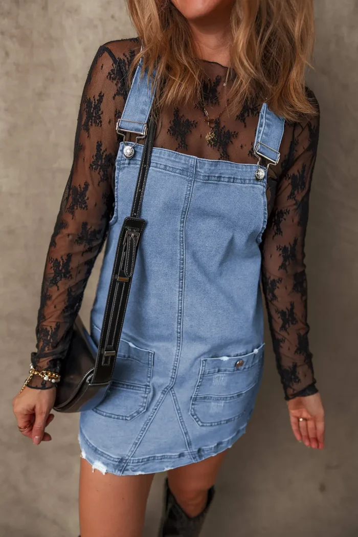 Ryleigh Pocketed Adjustable Straps Denim Overall Dress - Classic Mini Length - Image 4
