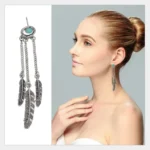 Dreamer Turquoise Earrings with Gold and Silver Feather Accents - Trendy Dreamcatcher-Inspired Jewelry