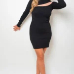 Ribbed Knit High Neck Long Sleeve Mini Dress - Elegant & Stylish Wardrobe Essential