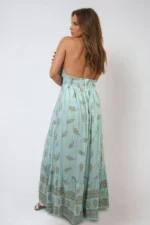 Dazzling Leaf Print Spaghetti Strap Maxi Dress Perfect Summer Beach & Garden Party Outfit - Image 2