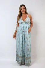 Dazzling Leaf Print Spaghetti Strap Maxi Dress Perfect Summer Beach & Garden Party Outfit - Image 4