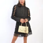 Elegant High Neck Button Front Lace Playsuit - Perfect for Parties & Dates