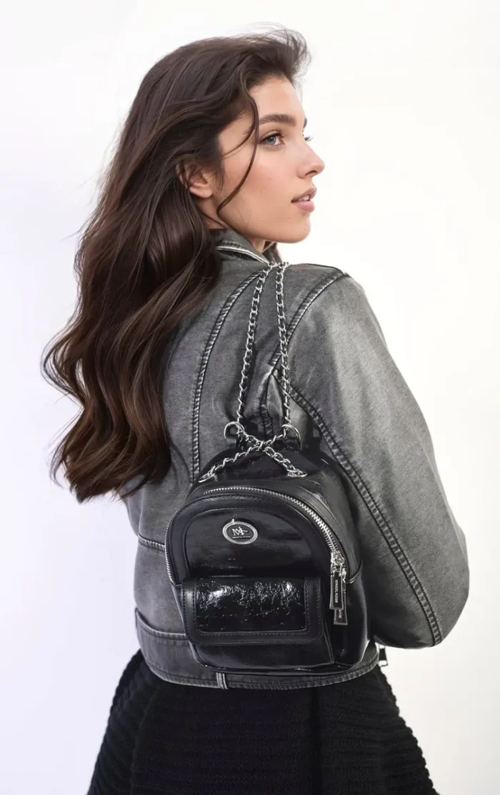 Francesca Leather Mini Backpack with Chain Strap - Fashionable & Functional Bag for Trendsetters - Image 4