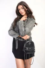 Francesca Leather Mini Backpack with Chain Strap - Fashionable & Functional Bag for Trendsetters - Image 5