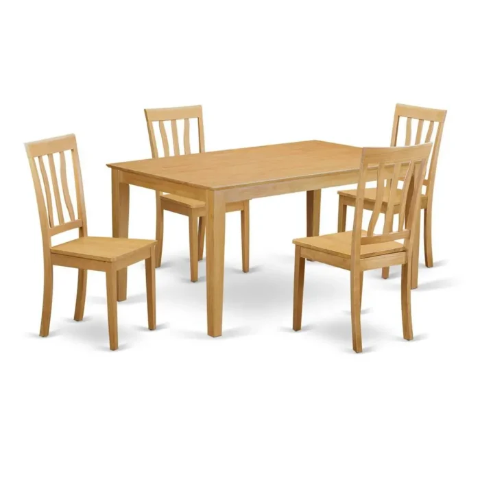 5 PC Dinette Set - Elegant Rubberwood Kitchen Table and 4 Dining Chairs, Warm Oak Finish - Durable and Stylish Dining Room Furniture - Image 2