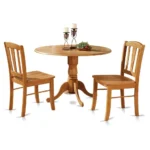 3 Pc Kitchen Table Set - Oak Dining Nook with 2 Chairs - Compact Drop Leaf Round Table for Small Spaces - Image 2