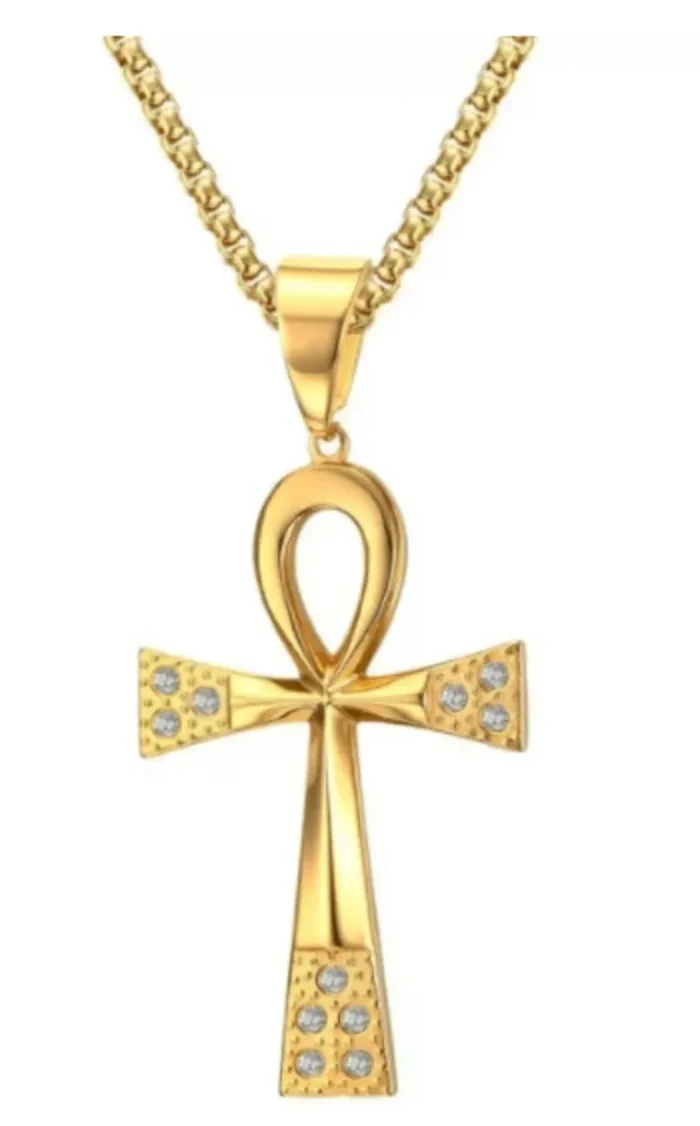 Gold Plated Anka Cross Pendant - Elegant Stainless Steel Necklace for Men and Women - Image 1