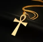 Gold Plated Anka Cross Pendant - Elegant Stainless Steel Necklace for Men and Women - Image 3