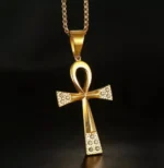 Gold Plated Anka Cross Pendant - Elegant Stainless Steel Necklace for Men and Women - Image 4