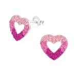 Kids Silver Heart Stud Earrings - Sterling Silver, 11mm x 10mm, 64 Sparkling Stones - Perfect Gift