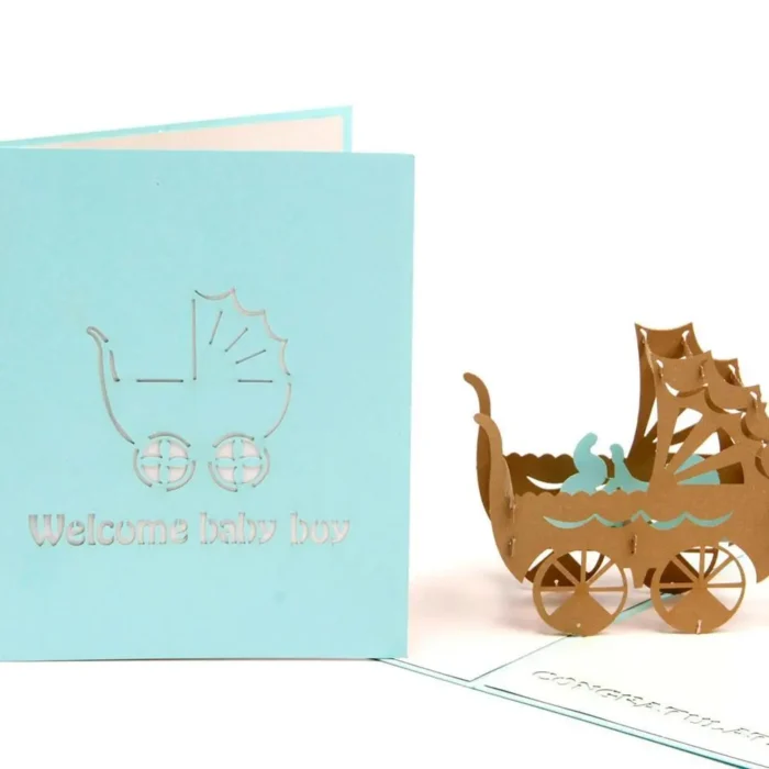 Baby Car Blue 3D Pop Up Greeting Card Perfect Handmade Laser Cut Keepsake for All Occasions - Image 1