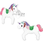 Children's Unicorn Earrings in Sterling Silver Multicolor, Gift Box Included