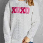 Logan XOXO Glitter Chenille Cable Knit Pullover Sweatshirt - Cozy & Stylish Winter Wear