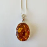 Timeless Oval Amber Necklace with Cognac Pendant & Silver Chain | Baltic Amber Jewelry