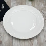 Elegant White Dinner Plate with Embossed Wide Rim | 10" Inch Fine Porcelain Plate by Wilmax Perfect for Special Occasions
