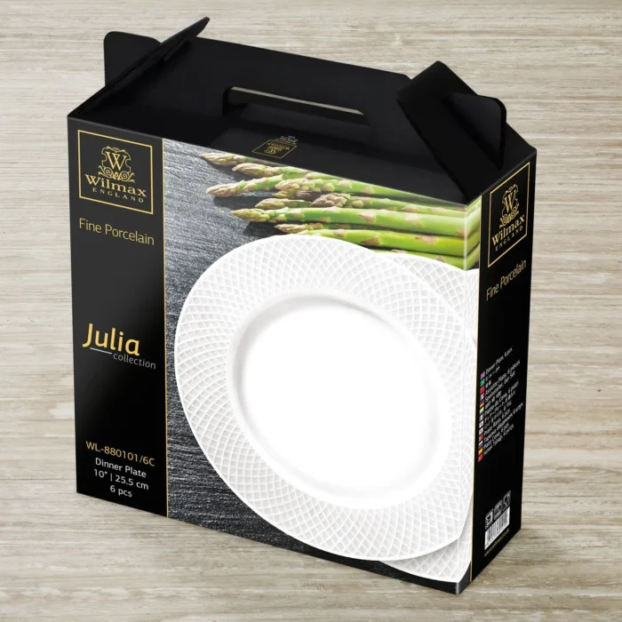 Elegant White Dinner Plate with Embossed Wide Rim | 10" Inch Fine Porcelain Plate by Wilmax Perfect for Special Occasions - Image 2
