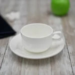 Elegant White 7 Oz | 220 Ml Tea Cup & Saucer - Fine Porcelain, Microwave & Dishwasher Safe