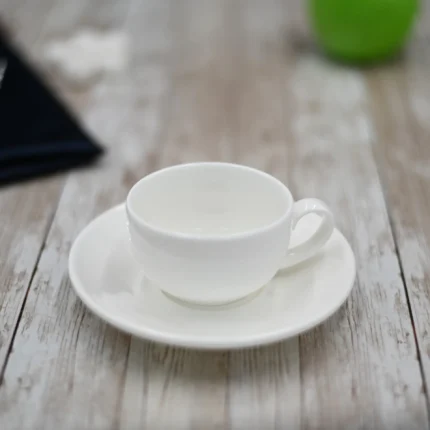 Elegant White Porcelain 3 Oz (100 Ml) Coffee Cup & Saucer - Microwave & Dishwasher Safe