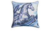 Embroidered 18"x18" Blue Decorative Pillow with Horse Design - Stylish & Cozy Home Decor - Image 2