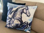 Embroidered 18"x18" Blue Decorative Pillow with Horse Design - Stylish & Cozy Home Decor - Image 7
