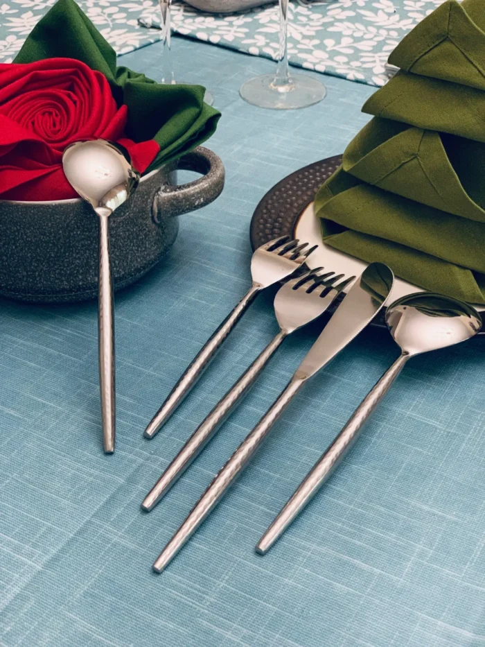 Elegant Hammered Silver Flatware Set - Stainless Steel Table Setting for 4 | Perfect for Special Occasions - Image 2