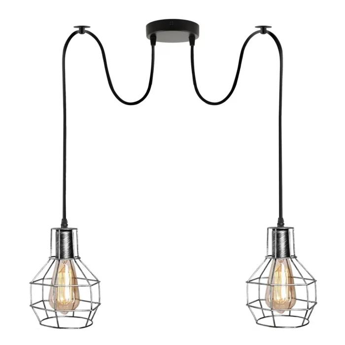 Retro Industrial Brushed Silver Nest Cage 2 Way Indoor Ceiling Pendant Chandelier - Image 1