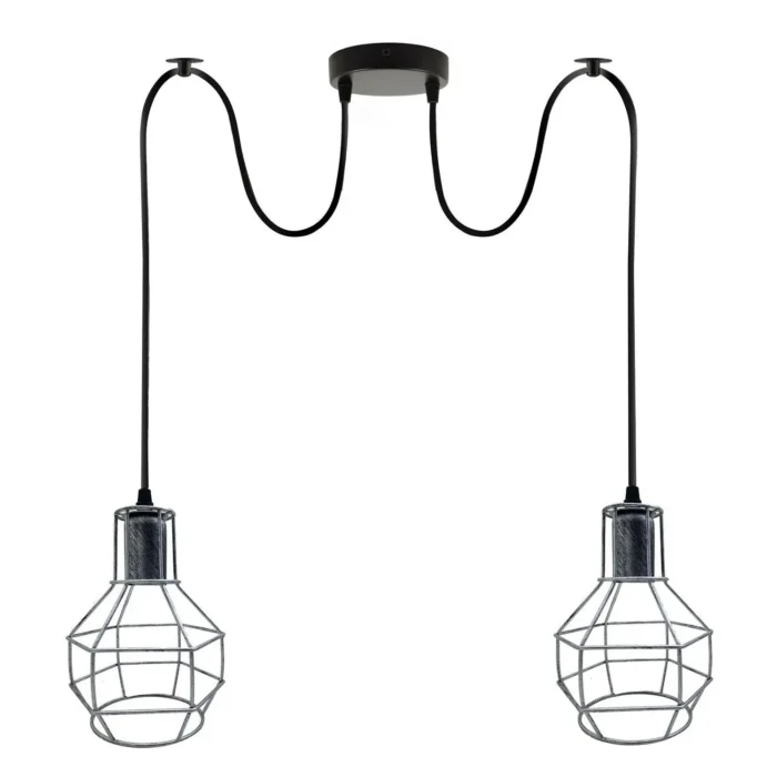 Retro Industrial Brushed Silver Nest Cage 2 Way Indoor Ceiling Pendant Chandelier - Image 2