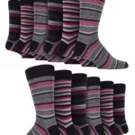 12-Pair Men's Colourful Striped Cotton Dress Socks - Super Soft & Comfortable with Honeycomb Top, Various Styles, Size 6-11 UK