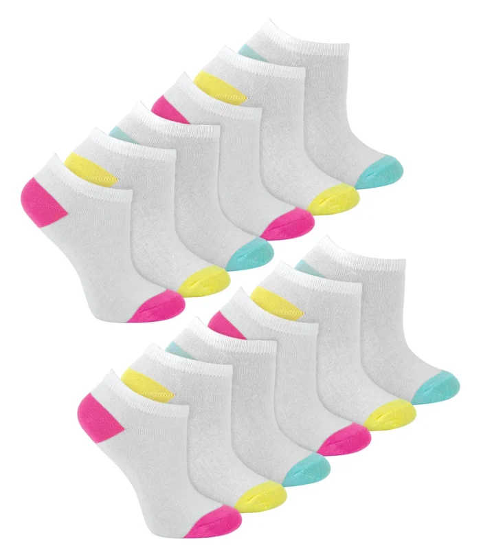 12 Pairs of Girls Low Cut Trainer Socks in White - Comfortable & Breathable - Image 1