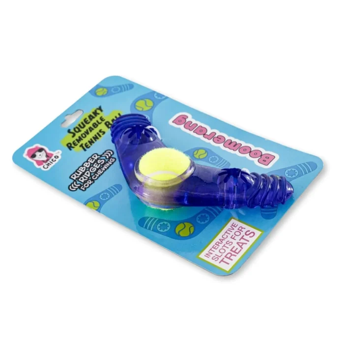 TPR Boomerang Dog Toy - Interactive & Durable Toy with Removable Squeaker Tennis Ball, Treat Fill Options & Textured Surface for Medium to Large Dogs - Image 4