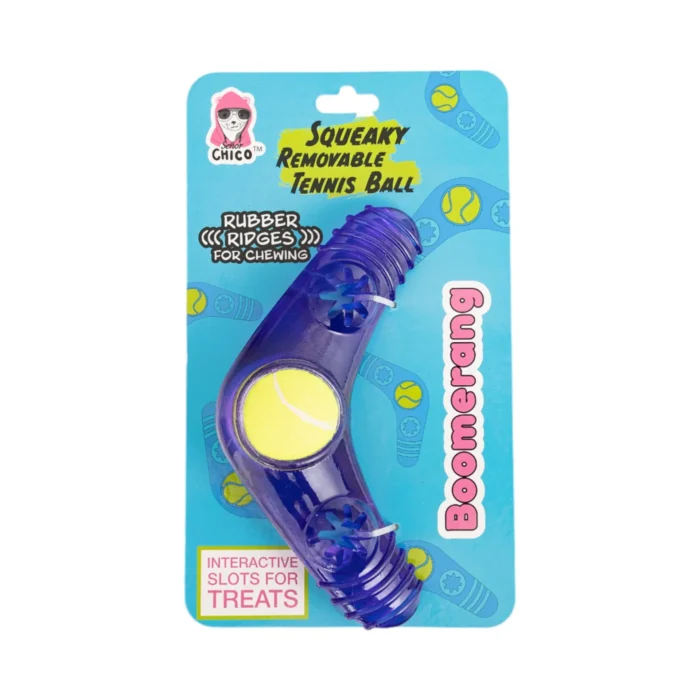 TPR Boomerang Dog Toy - Interactive & Durable Toy with Removable Squeaker Tennis Ball, Treat Fill Options & Textured Surface for Medium to Large Dogs - Image 5