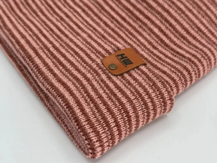 CTH304 Modern Theta Stitch Contrast Cuffed Beanie - Pink/Burgundy | Patent Pending, Made in USA - Image 3