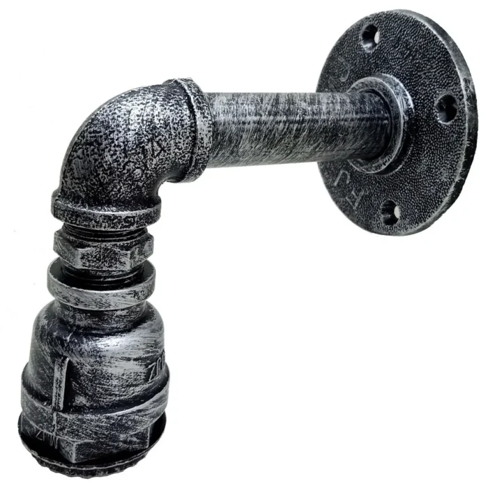Brushed Silver Antique Retro Industrial Pipe Lighting Sconce - Steampunk Wall Light - Image 3